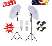 Branchez l'UE - Ensemble de Kit d'éclairage de Studio Photo Andoer 2 pièces 2 mètres 6.6Ft support de lumière + 2 pièces 33 pouces parapluie/45W ampoule/prise de lumière pivotante
