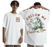 Brand-dashcos T-Shirt Écriture Chrétienne - Matthieu 4:19 Suivez-Moi Je Vous Ferai Pêcheurs d'hommes Impression, Blanc Mélange Coton T-Shirt Surdimensionné