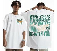 Brand-dashcos T-Shirt Réconfort Écriture Chrétienne - Ésaïe 43:2 Quand Tu Passeras par Les Eaux Profondes Je Serai avec Toi Impression, T-Shirt Noir & Blanc Mélange Coton
