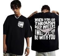 Brand-dashcos T-Shirt Réconfort Écriture Chrétienne - Ésaïe 43:2 Quand Tu Passeras par Les Eaux Profondes Je Serai avec Toi Impression, T-Shirt Noir & Blanc Mélange Coton