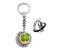 Brand-gangdiude Pendentif Porte Clé Four Leaf Clover Pendentif Porte Clé Lune Rotative Cristal Verre Double Face Bijoux Unisexe
