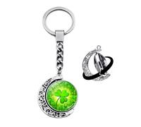 Brand-gangdiude Pendentif Porte Clé Four Leaf Clover Pendentif Porte Clé Lune Rotative Cristal Verre Double Face Bijoux Unisexe