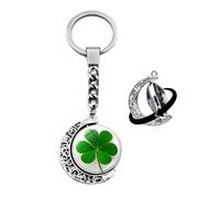 Brand-gangdiude Pendentif Porte Clé Four Leaf Clover Pendentif Porte Clé Lune Rotative Cristal Verre Double Face Bijoux Unisexe