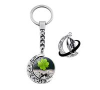 Brand-gangdiude Pendentif Porte Clé Four Leaf Clover Pendentif Porte Clé Lune Rotative Cristal Verre Double Face Bijoux Unisexe