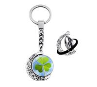 Brand-gangdiude Pendentif Porte Clé Four Leaf Clover Pendentif Porte Clé Lune Rotative Cristal Verre Double Face Bijoux Unisexe