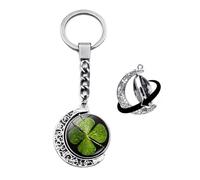 Brand-gangdiude Pendentif Porte Clé Four Leaf Clover Pendentif Porte Clé Lune Rotative Cristal Verre Double Face Bijoux Unisexe