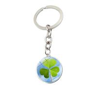 Brand-gangdiude Pendentif Porte-clés Trèfle à Quatre Feuilles en Cristal Gemmes Vert Lucky Grass Porte-clés Accessoire Décoratif