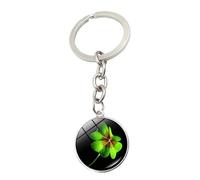 Brand-gangdiude Pendentif Porte-clés Trèfle à Quatre Feuilles en Cristal Gemmes Vert Lucky Grass Porte-clés Accessoire Décoratif