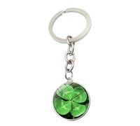 Brand-gangdiude Pendentif Porte-clés Trèfle à Quatre Feuilles en Cristal Gemmes Vert Lucky Grass Porte-clés Accessoire Décoratif