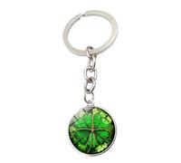 Brand-gangdiude Pendentif Porte-clés Trèfle à Quatre Feuilles en Cristal Gemmes Vert Lucky Grass Porte-clés Accessoire Décoratif