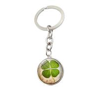 Brand-gangdiude Pendentif Porte-clés Trèfle à Quatre Feuilles en Cristal Gemmes Vert Lucky Grass Porte-clés Accessoire Décoratif
