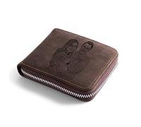 Brand new Portefeuille Homme Portefeuille Personnalisé Photo Porte-Feuille en Cuir Véritable de Vache pour Hommes avec Porte-Carte, Cadeau Parfait pour Noël la Famille Ami Papa (#1dark Brown(Zipper))