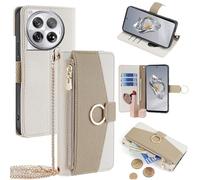 BRAND SET Coque OnePlus 12,Antichoc Magnétique Etui à Rabat [Porte Carte] [Stand] Housse Portefeuille Cover Et Chaîne Métallique de 1.2M pour OnePlus 12-Blanc