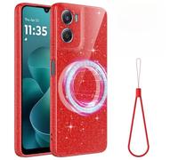 BRAND SET Coque pour Motorola Moto G06 Magnétique Case, Fine à Paillettes Étui Antichoc avec Dragonne, Compatible Charge sans Fil Étui Bling pour Motorola Moto G06, Rouge
