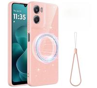 BRAND SET Coque pour Motorola Moto G06 Magnétique Case, Fine à Paillettes Étui Antichoc avec Dragonne, Compatible Charge sans Fil Étui Bling pour Motorola Moto G06, Rose