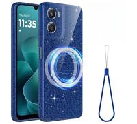 BRAND SET Coque pour Motorola Moto G06 Magnétique Case, Fine à Paillettes Étui Antichoc avec Dragonne, Compatible Charge sans Fil Étui Bling pour Motorola Moto G06, Bleu