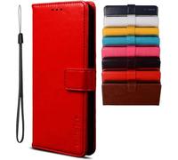 BRAND SET Coque pour Oppo A5 Pro, Étui Portefeuille en Cuir avec Fentes pour Cartes, Support Intégré, Protection Antichoc, Fermeture Magnétique (Rouge)