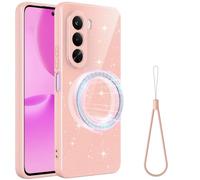 BRAND SET Coque pour Realme P4x, Étui Fin à Paillettes avec Dragonne, Coque de Protection Antichoc, Compatible Magnétique, Rose