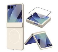 BRAND SET Coque pour Samsung Galaxy Z Flip8, Étui PC Antichoc, Protection d’Écran Intégrée, Protection Charnière, Charge sans Fil, Blanc
