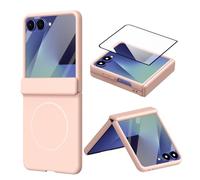 BRAND SET Coque pour Samsung Galaxy Z Flip8, Étui PC Antichoc, Protection d’Écran Intégrée, Protection Charnière, Charge sans Fil, Rose