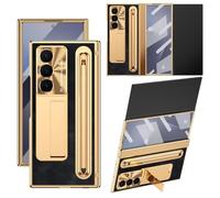 BRAND SET Coque pour Samsung Galaxy Z Trifold, Dos en Cuir avec Support S Pen, Protection Charnière, Support, Résistance aux Chocs, Protection Caméra, Étui avec Protection d’écran, Or + Noir
