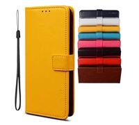 BRAND SET Coque pour Wiko Y82 Étui Portefeuille Case, Cuir PU avec Fermeture Magnétique Porte-Carte Support, Housse en Cuir Cuir Flip Couverture de Housse Étui pour Wiko Y82-Jaune