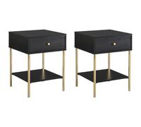 brand Vente-Unique - Lot de 2 Tables de Chevet 1 tiroir - MDF et métal - Noir et doré - MILAVIA