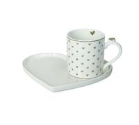 BRANDANI 51662 Set Mug avec Plateau Love Porcelaine Blanc Or