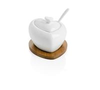 BRANDANI 54206 Sucrier avec cuillère en porcelaine blanche et support bambou