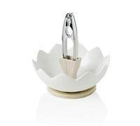 Brandani 54605 Zigozago Plat et écrou en bambou naturel en porcelaine avec Casse-noisette, Blanc