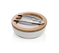 BRANDANI Bol à noix en porcelaine avec support en bambou et casse-noisette, multicolore - 55633