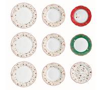Brandani Service de Table 18 Pièces en Porcelaine Temps de Fête - 6 Assiettes Plates, Creuses et à Dessert - Motif Noël