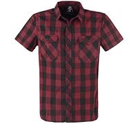 Brandit Roadstar Homme Chemise Manches Courtes Noir/Rouge 100% Coton Regular/Coupe Standard