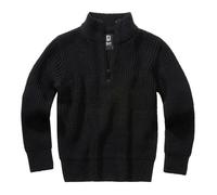 Brandit Troyer - Pull enfant noir, col montant zippé, tricot élastique 9-10 ans