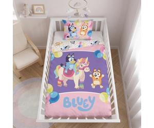 BrandMac Bluey & Bingo Housse de Couette Bébé 100x135 cm + Taie 40x60 cm | Parure de lit Réversible - Motif licorne colorée - Lits à barreaux et évolutifs - Lits 60x120 et 70x140 cm