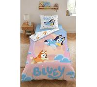 BrandMac Bluey Parure de Lit Enfant 100% Coton - Housse de Couette 140x200 cm + Taie d'oreiller - Design Réversible Bluey & Bingo dans Les Étoiles - Doux, Respirant et Certifié Oeko-Tex