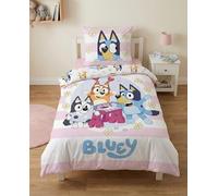 BrandMac Bluey Parure de Lit Enfant 140x200 cm - Housse de Couette et Taie d’Oreiller 65x65 cm - 100% Coton Doux - Design Officiel Bluey, Bingo & Muffin - Rose et Blanc