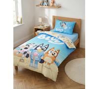 BrandMac Bluey Parure de Lit Enfant - Housse de Couette 100x135 cm & Taie d'oreiller 40x60 cm - 100% Coton Certifié - Design Plage avec Bluey, Bingo et Muffin - Idéal pour Lit Bébé et Petit Enfant