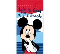 BrandMac Disney Mickey Mouse Serviette de Plage & de Bain 70x140 cm, 100% Coton | Serviette Enfant Douce & Absorbante pour Le Bain, la Plage & la Piscine | Design Classique Bleu & Rouge avec Mickey