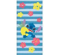 BrandMac Disney Stitch Serviette de Plage & de Bain 70x140 cm, 100% Coton | Serviette Enfant Douce & Absorbante pour Le Bain, la Plage & la Piscine | Design Ananas et Fleurs Tropicales avec Stitch
