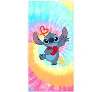 BrandMac Disney Stitch Serviette de Plage & de Bain 70x140 cm, 100% Coton | Serviette Enfant Douce & Séchage Rapide Idéale pour Le Bain, la Plage & la Piscine | Tropical Coloré Stitch Surf