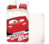 BrandMac Flash McQueen Voiture Ensemble de Literie Taille Lit Bébé | Housse de Couette 100x140 cm & Taie d'Oreiller 40x45 cm, 100% Coton | Ensemble de Literie Réversible Flash McQueen pour Garçons