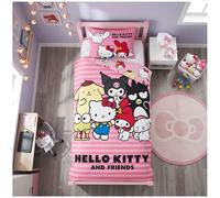 BrandMac Hello Kitty Parure de lit Enfant | Housse de Couette 140x200 cm + taie d’Oreiller 50x70 cm | 100% Coton | Doux et Respirant | Design Officiel Hello Kitty Sanrio (Kitty & Friends - Rose)
