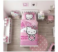 BrandMac Hello Kitty Parure de lit Enfant | Housse de Couette 140x200 cm + taie d’Oreiller 50x70 cm | 100% Coton | Doux et Respirant | Design Officiel Hello Kitty Sanrio (Hello Kitty - Rose)