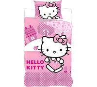 BrandMac Hello Kitty Parure de lit Enfant | Housse de Couette 140x200 cm + taie d’Oreiller 50x70 cm | 100% Coton | Doux et Respirant | Design Officiel Hello Kitty Sanrio (Hello Kitty - Rose)