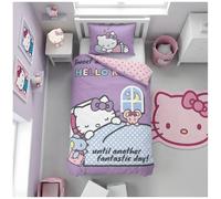 BrandMac Hello Kitty Parure de lit Enfant | Housse de Couette 140x200 cm + taie d’Oreiller 50x70 cm | 100% Coton | Doux et Respirant | Design Officiel Hello Kitty Sanrio (Hello Kitty - Violet)