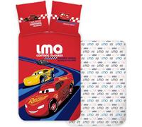 Brandmac Literie Disney Cars rouge, réversible, 100% coton, housse de couette 100 x 135 cm + taie d'oreiller 40 x 60 cm, Flash McQueen