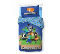 BrandMac Minecraft Parure de lit Simple 140 x 200 cm avec taie d'oreiller 60 x 65 cm (Bleu)