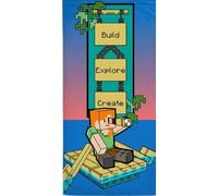 BrandMac Minecraft Serviette de Plage Serviette de Bain 70 x 140 cm 100% Coton (Built Explore Create)