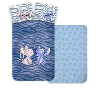 Brandmac Parure de Lit Bébé ou Petit Lit Stitch & Angel, Housse de Couette 100x135cm + Taie d'oreiller 40x60 cm, Réversible